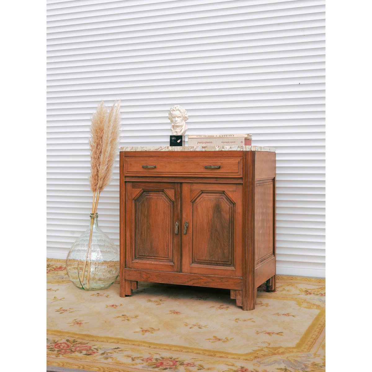 Buffet en noyer et marbre Gilbert N°1785 - Bon état marron, DEBONGOUT