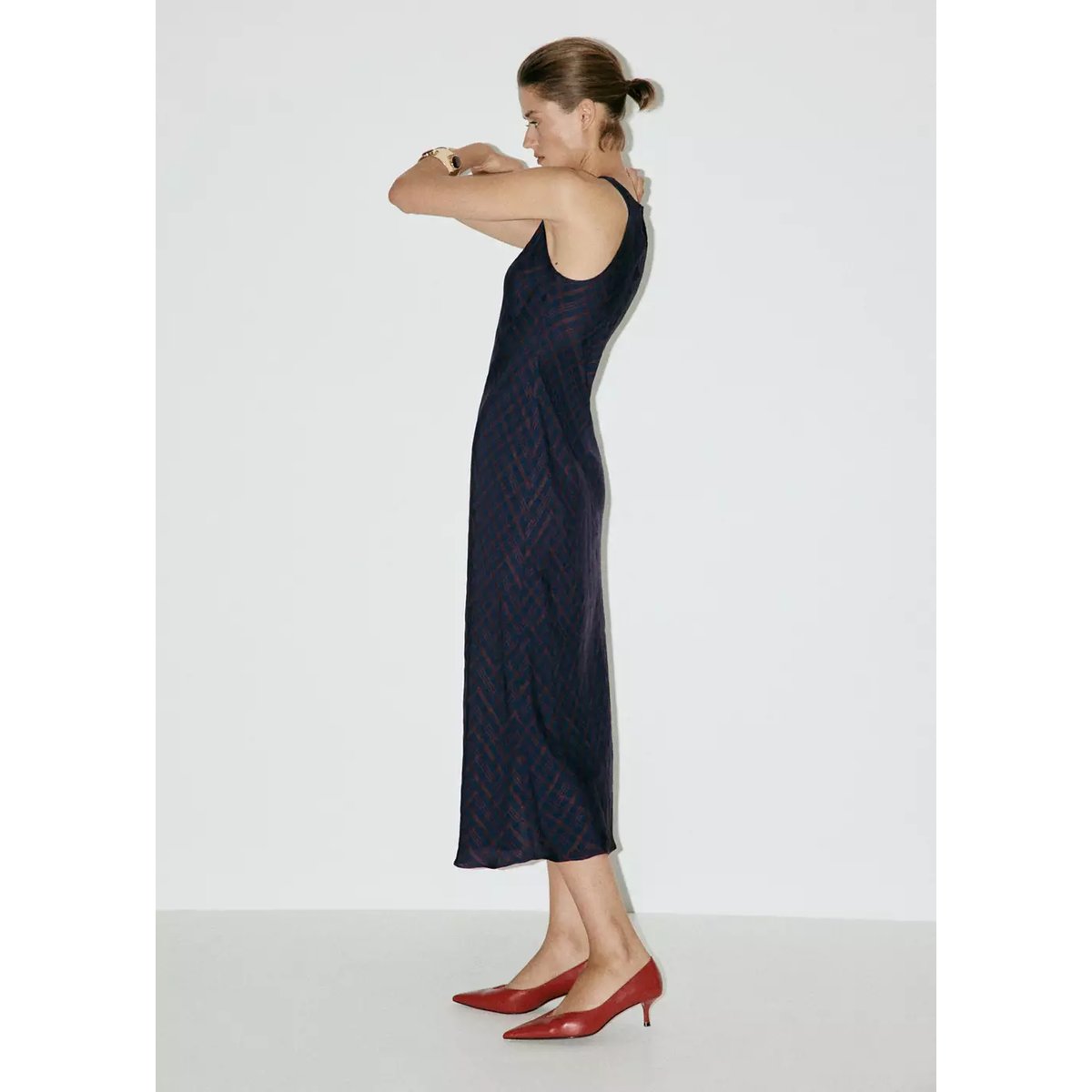 Robe halter à carreaux bleu, MANGO
