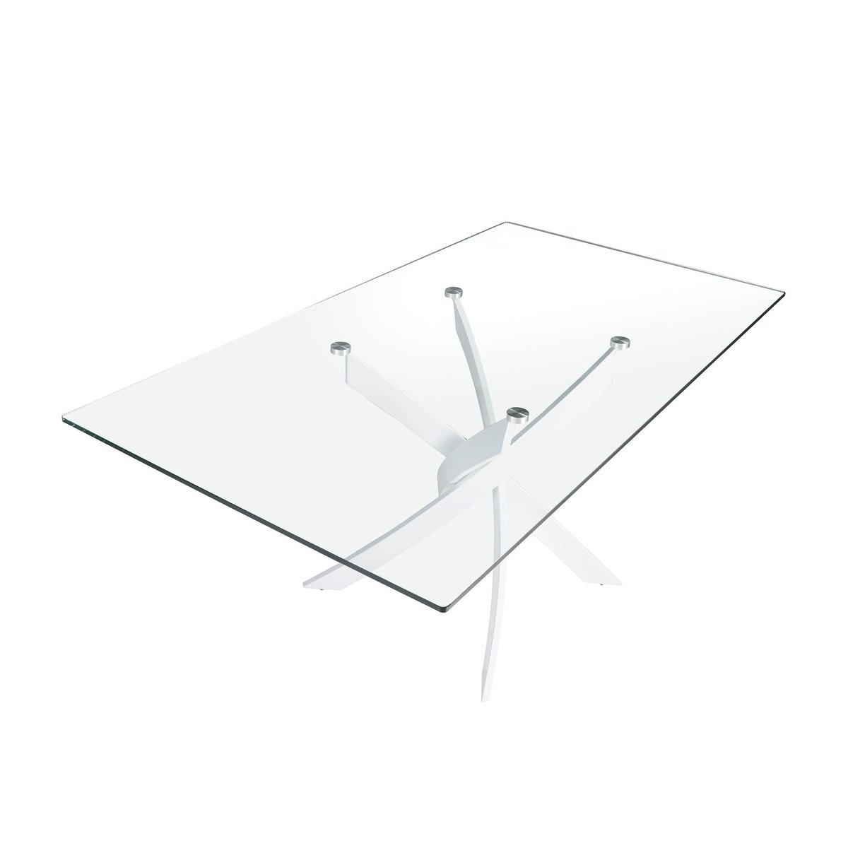Table à manger rectangulaire verre trempé et acier blanc verre | blanc, ANGEL CERDA