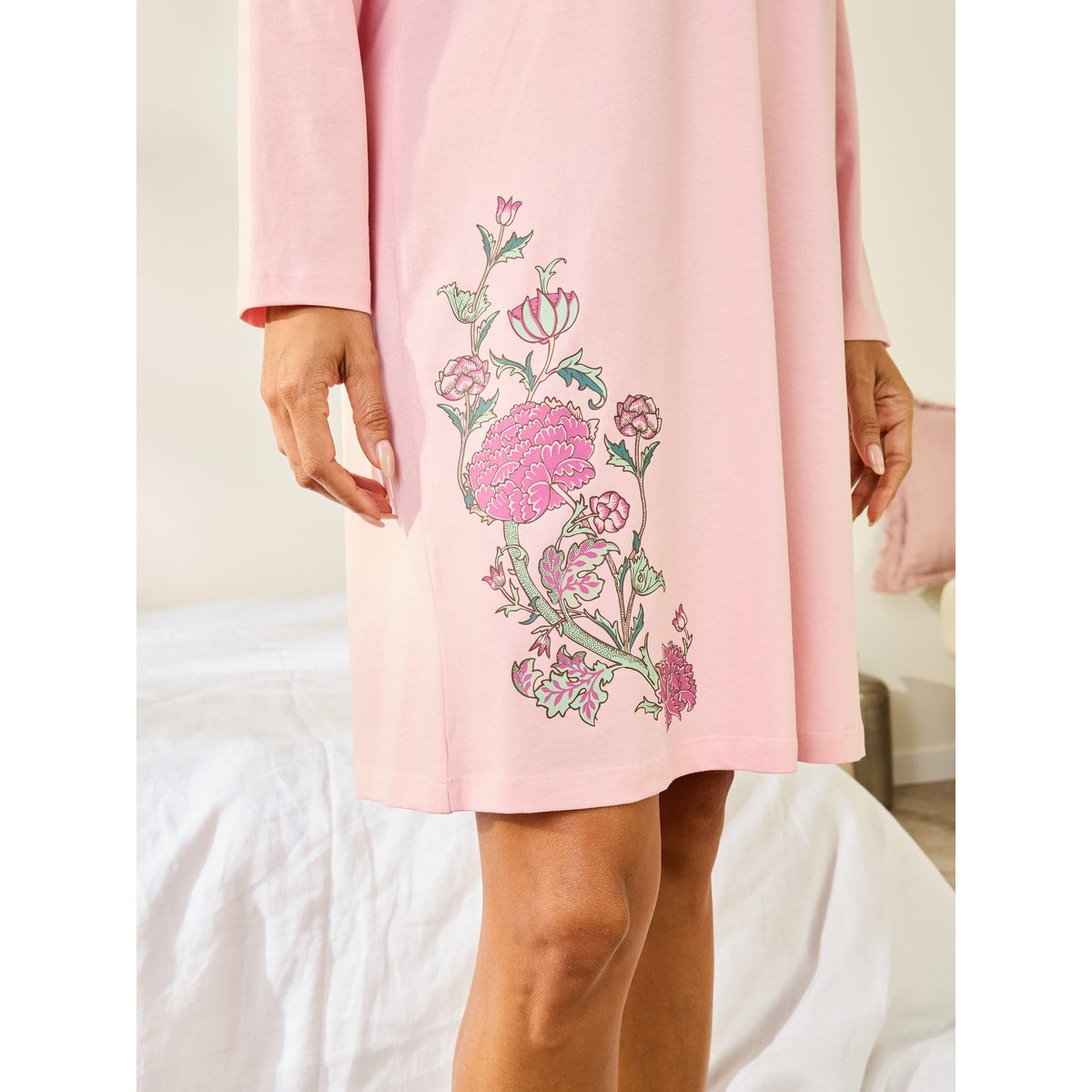 Lot de 2 chemises de nuit forme t-shirt imprimé vert + rose, DAXON