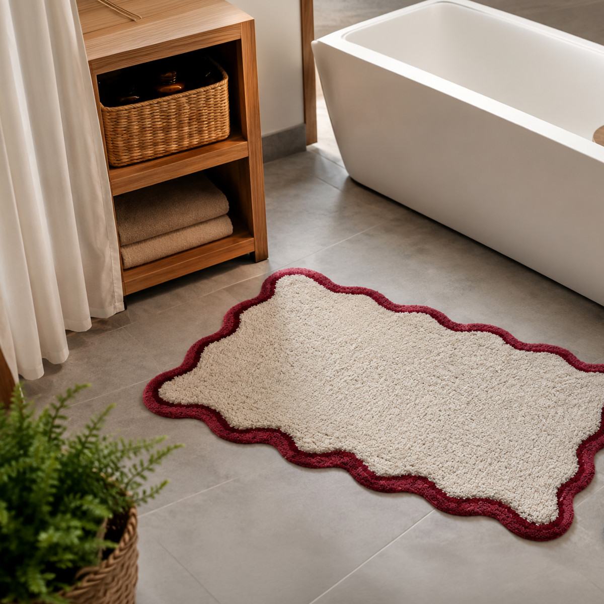Tapis de bain festonné 100% coton tufté FESTON couleur unique, GUY LEVASSEUR