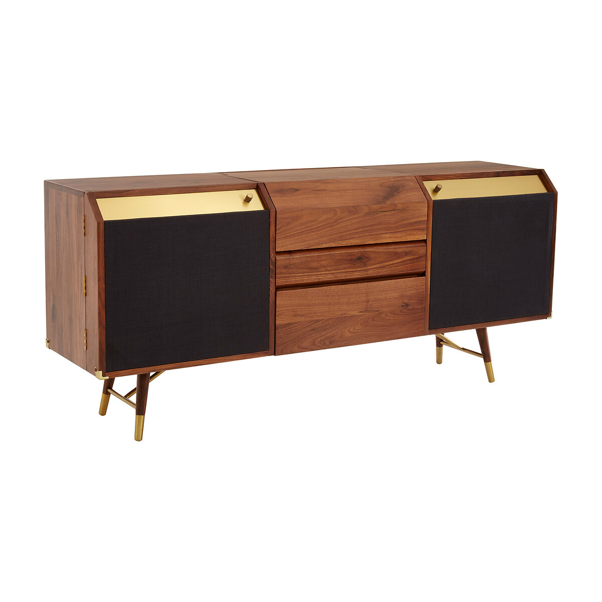 Ambrose Retro Solid Walnut Sideboard with Vinyl Storage brown , SO'HOME