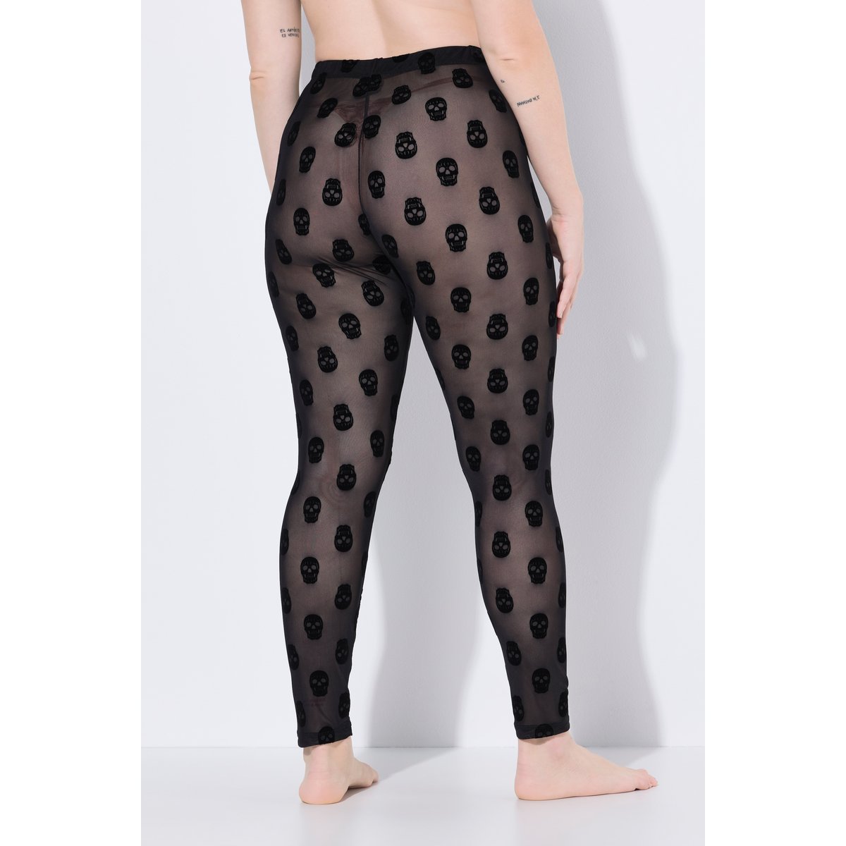 Legging-collant en mesh, motif têtes de mort noir, ULLA POPKEN