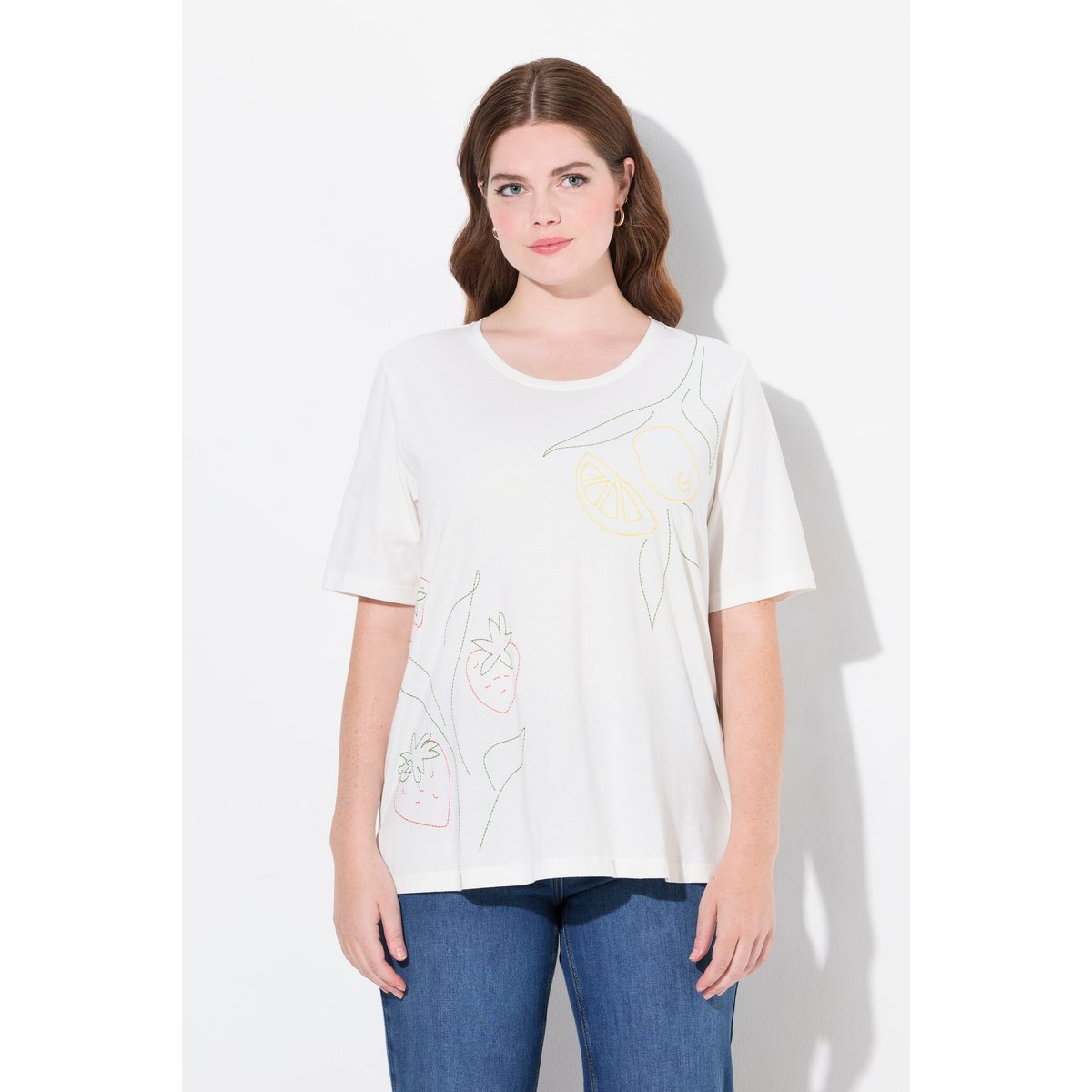 T-Shirt, Broderie, Encolure Ronde blanc cassé, ULLA POPKEN
