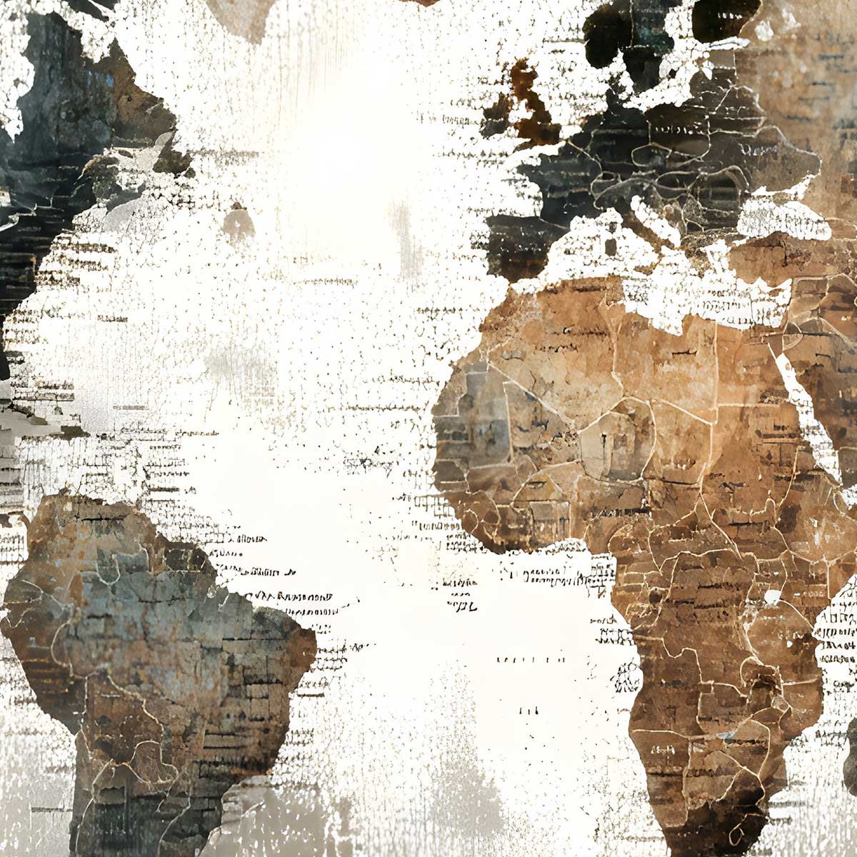 Affiche encadrée carte du monde rétro patinée affiche + cadre en métal - noir, HEXOA