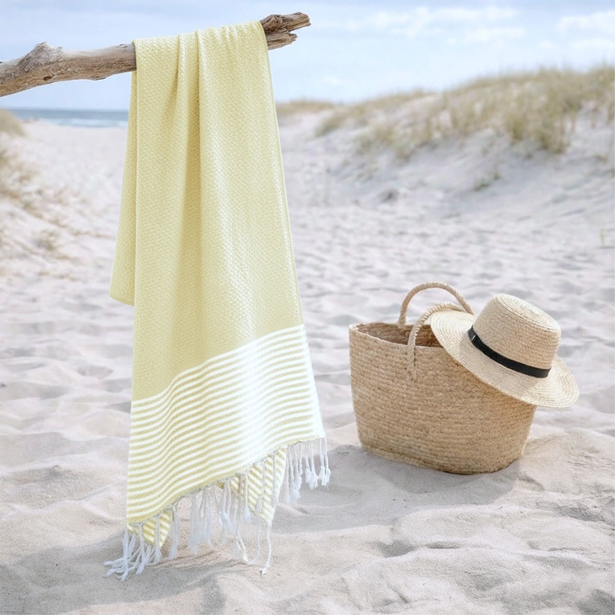 Fouta nid d'abeille coton IBIZA jaune pâle, FEBRONIE