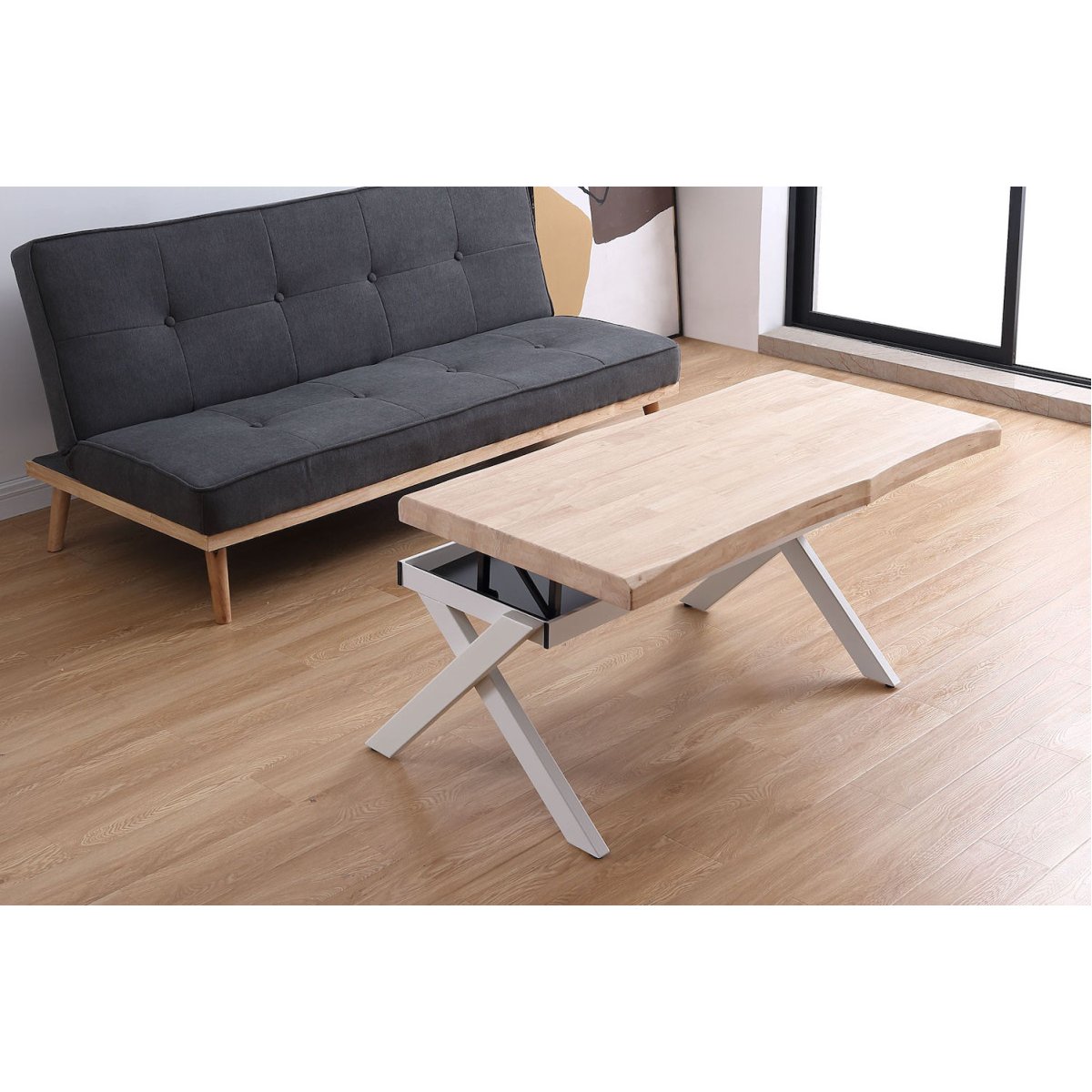 Table basse rehaussable en bois et acier - KAMILA blanc, MATHI DESIGN