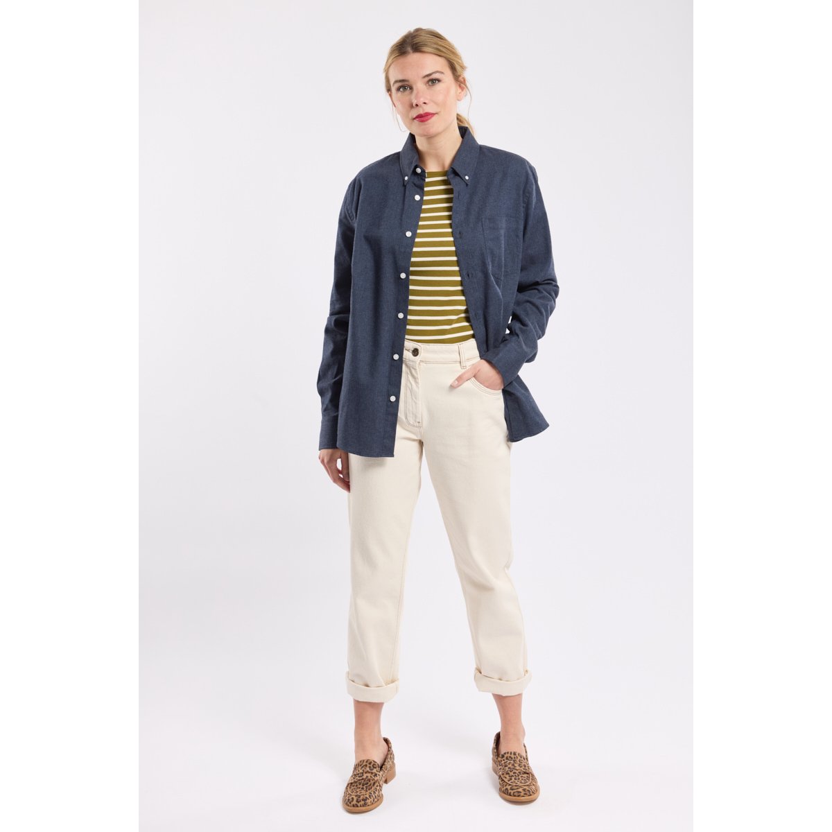 Chemise coupe droite en coton marine deep, ARMOR-LUX