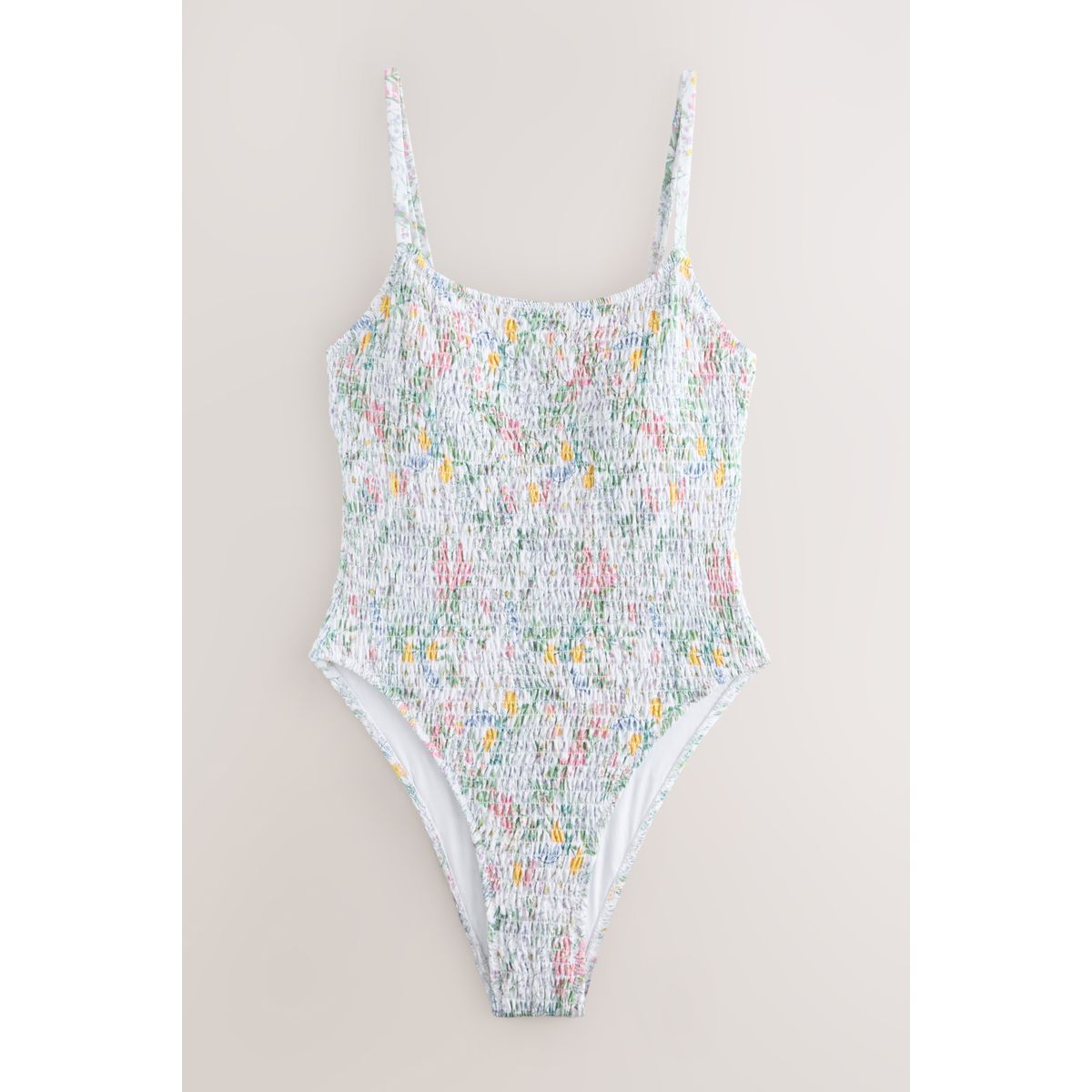 Maillot de bain effet ventre plat à fronces blanc ditsy, NEXT