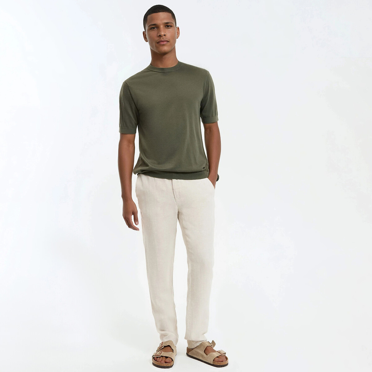 T-Shirt aus Strick mit Rundhalsausschnitt khaki, LA REDOUTE COLLECTIONS
