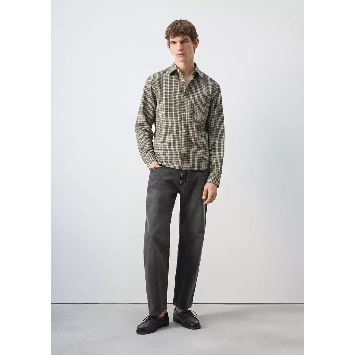 Chemise regular fit à carreaux en coton beige, MANGO MAN