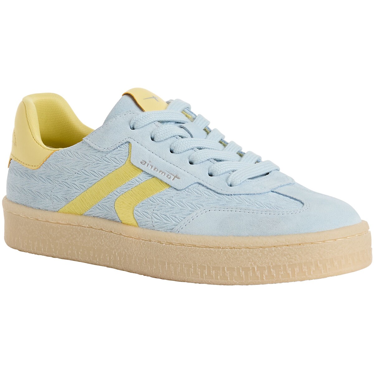 Baskets en cuir, semelle coloris miel bleu clair, TAMARIS