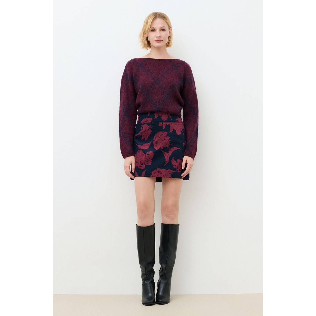 Jupe courte fluide JOSCANE bordeaux, CAROLL