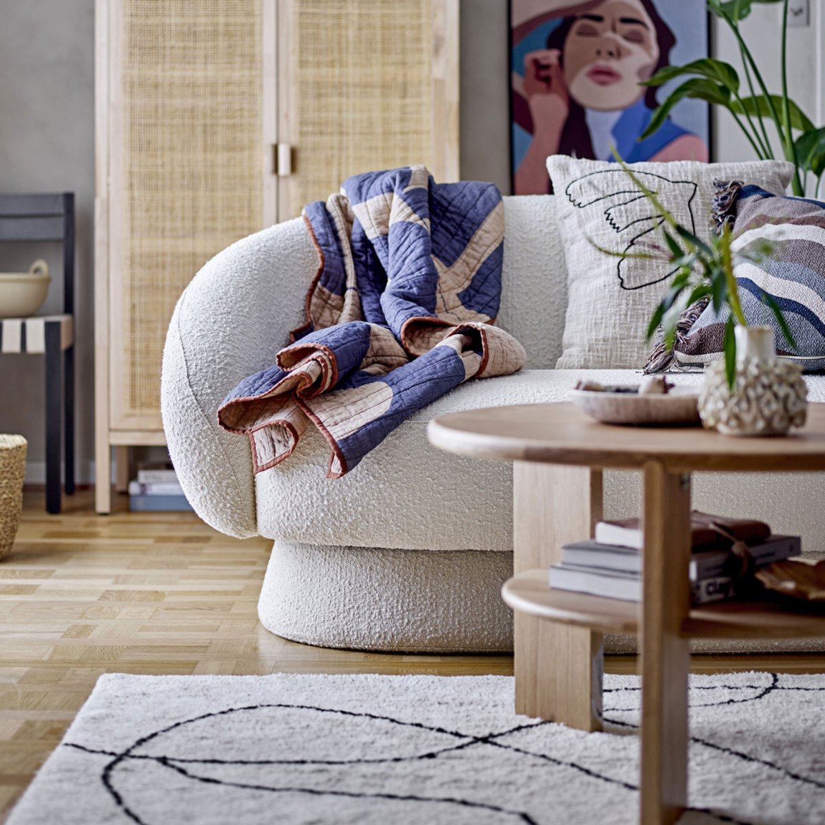 Tapis en coton avec formes organiques - VIGA beige et gris, BLOOMINGVILLE