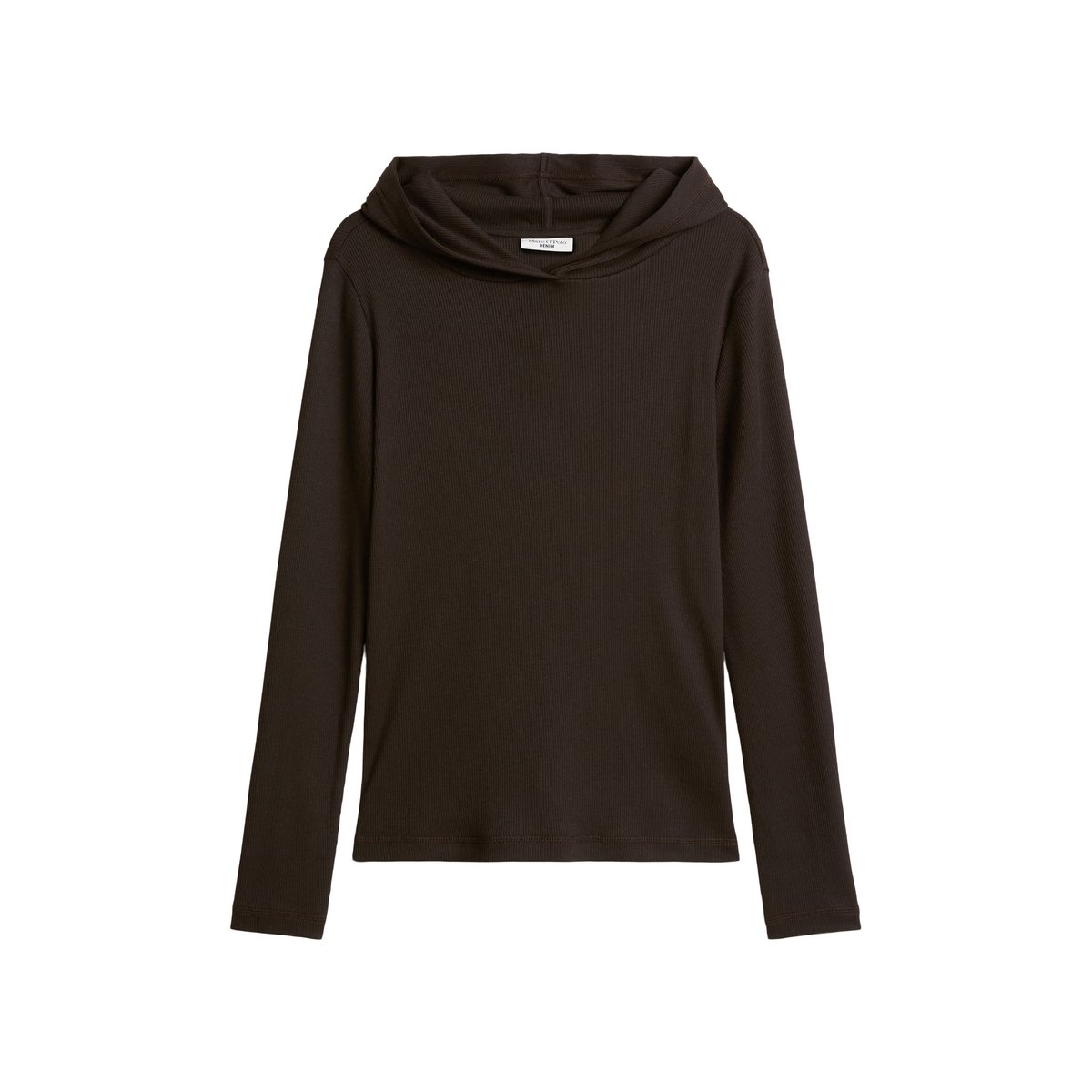T-shirt long à capuche slim en doux jersey stretch coton bio modal marron foncé, MARC O’POLO DENIM