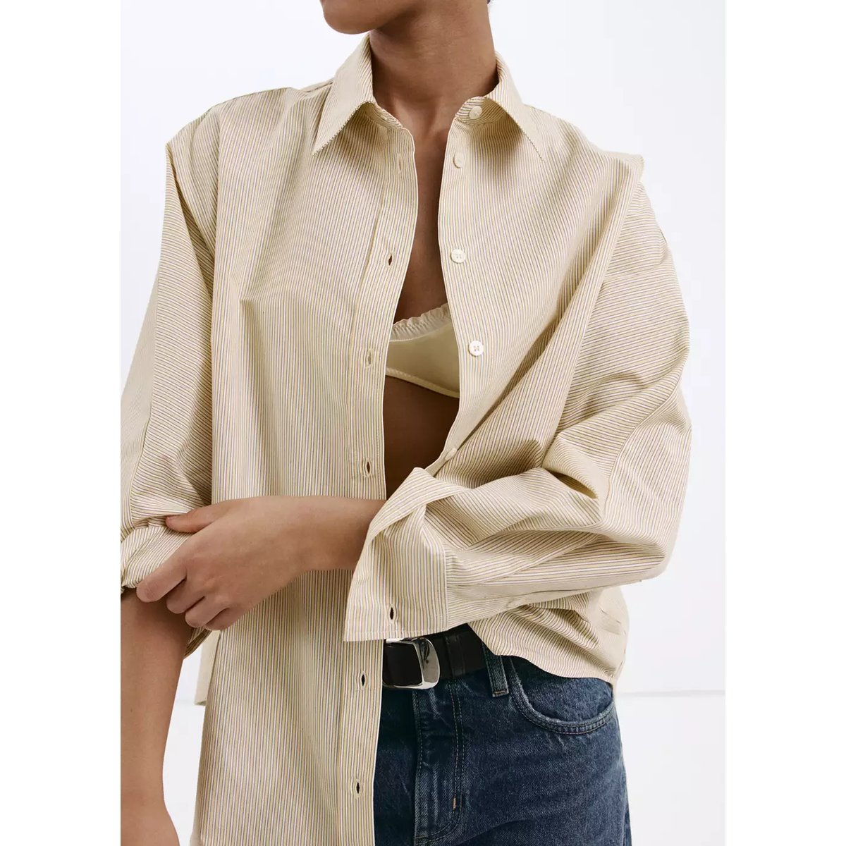 Chemise popeline à rayures jaune pastel, MANGO