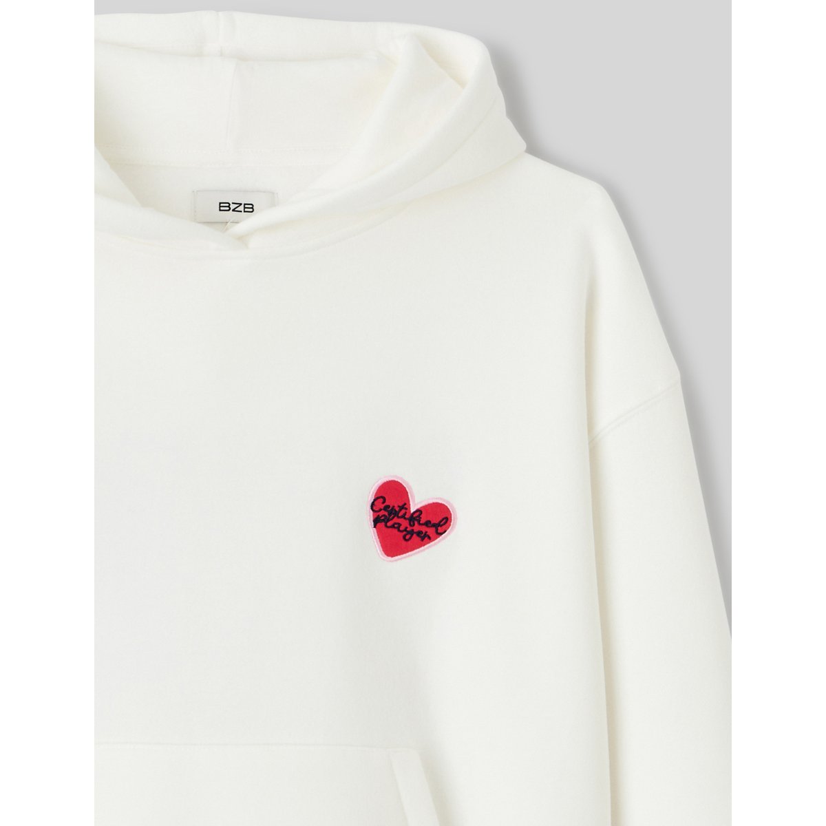 Sweat col capuche imprimé devant / dos blanc écru, BZB