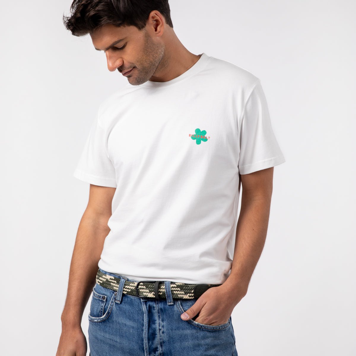 Ceinture tressée élastique MULTICOLORE vert et beige, BILLYBELT
