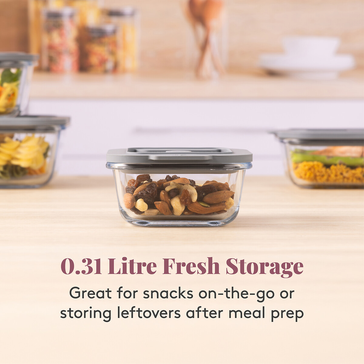 Set of 2 Fresh Storage 0.31L Square Food Storage transparent, KILNER