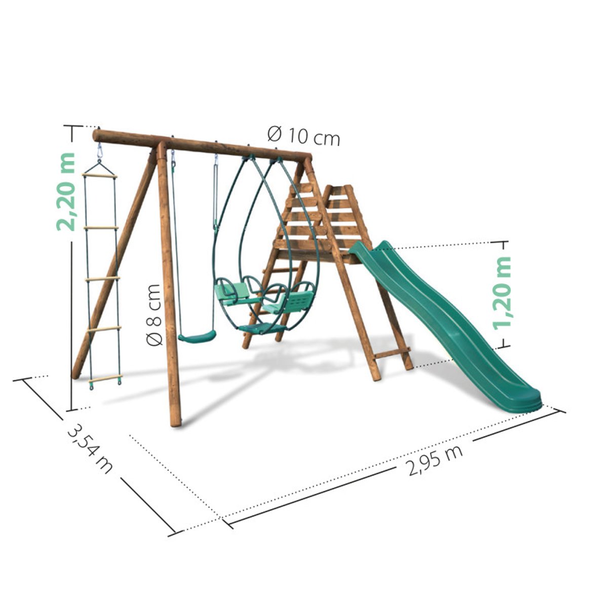 Portique en bois rond 3 agrès et toboggan LAVANDE marron, SOULET