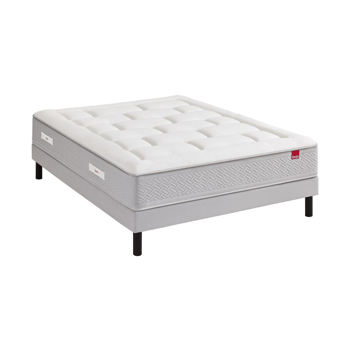 Ensemble matelas ressorts 5 zones et sommier tapissier, l'Etoile blanc/gris souris, EPEDA