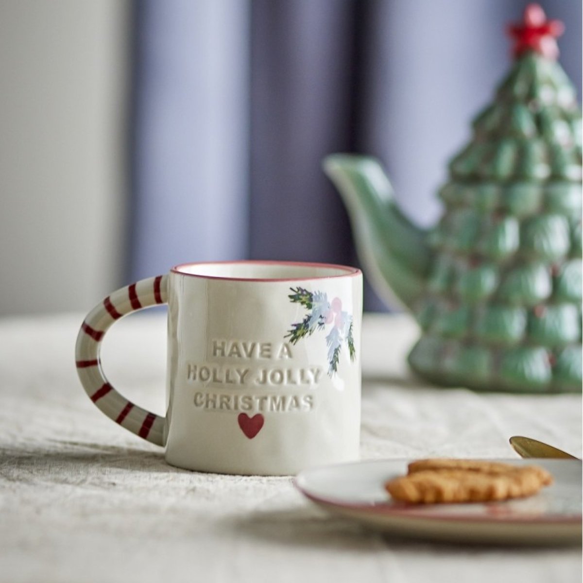 Mug grès décore noël Jovida set de 4 crème, BLOOMINGVILLE