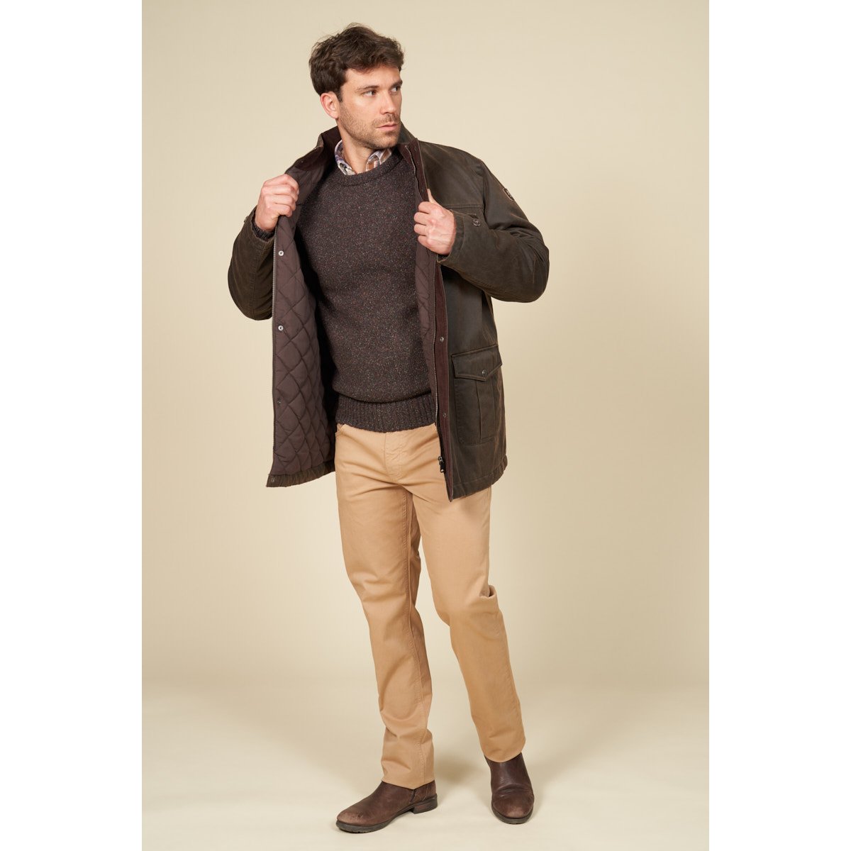 Pantalon 5 poches gabardine uni beige, MCS