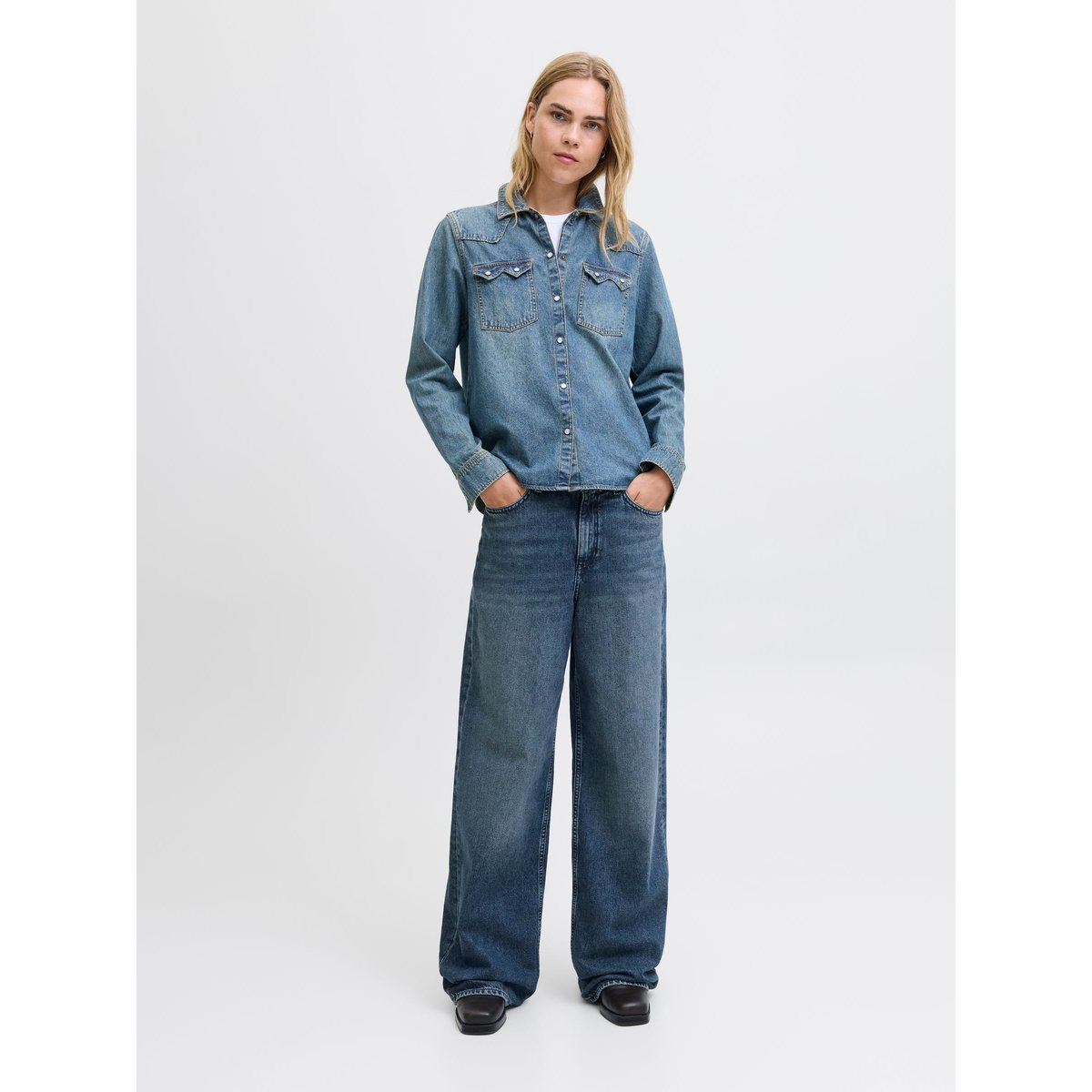 Jean À Coupe Large dark blue denim 1, JJXX