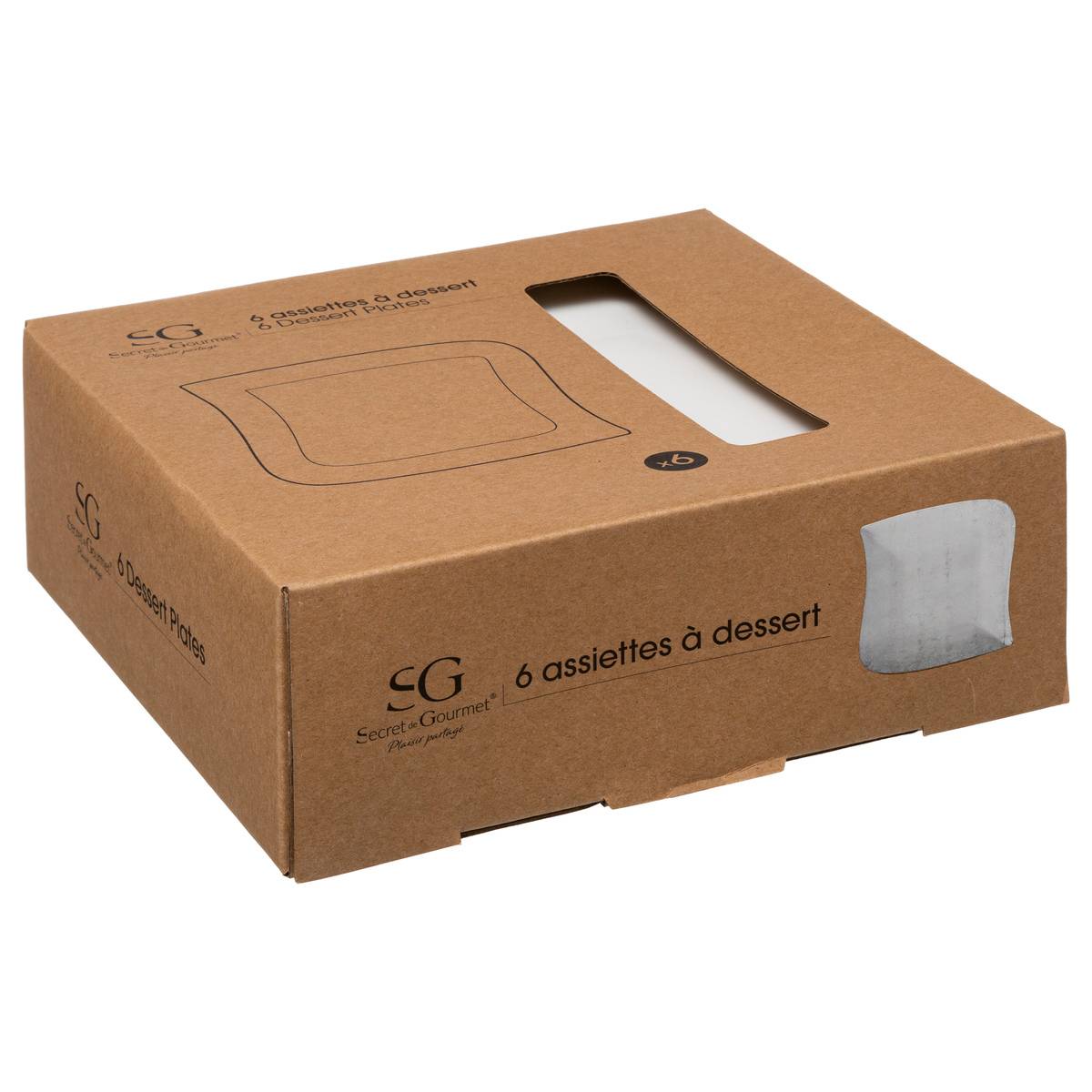 Lot de 6 assiettes à dessert carrées en porcelaine VAGUE blanc, SECRET DE GOURMET
