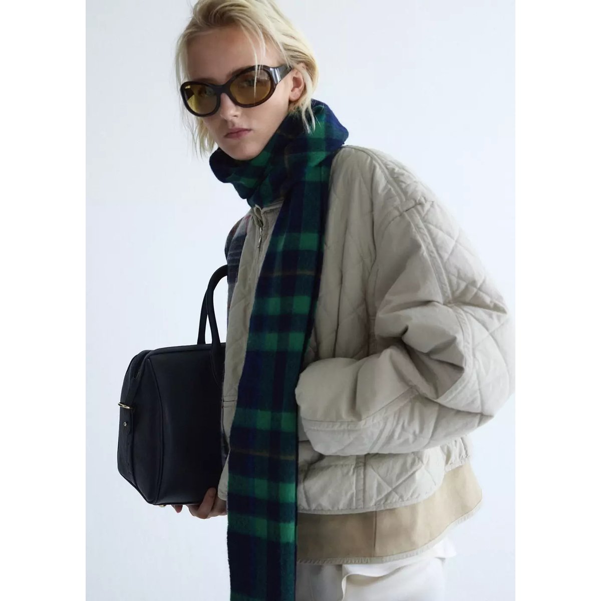 Veste matelassée empiècement cuir beige, MANGO