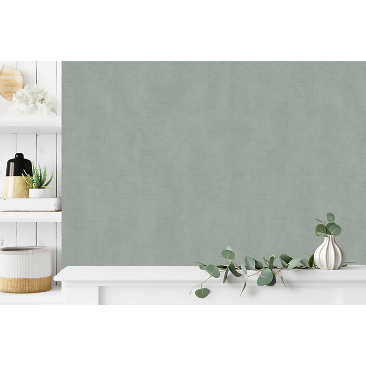 Papier peint uni effet toile lin vert céladon vert, HEXOA