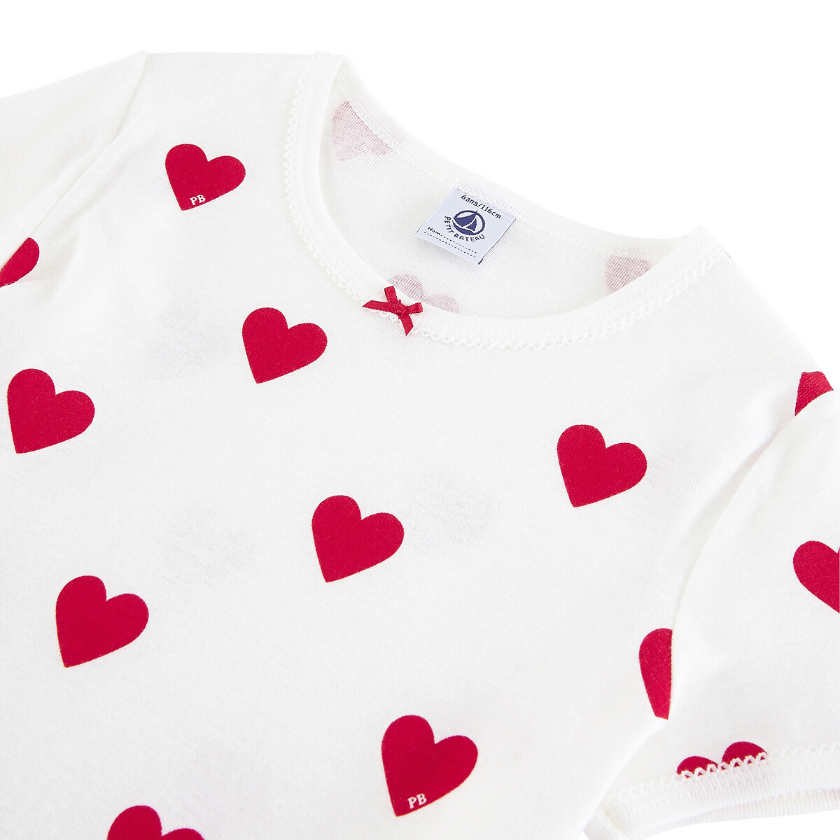 Pijama-calção de 2 peças estampado coração, PETIT BATEAU