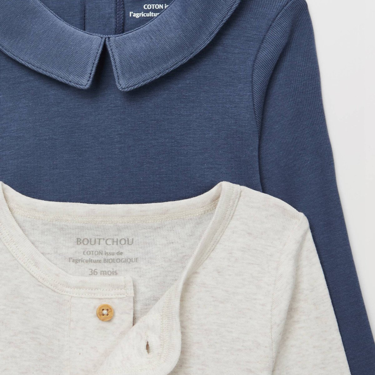 Lot de 2 bodies uni en coton BIO GOTS pierre bleue, MONOPRIX