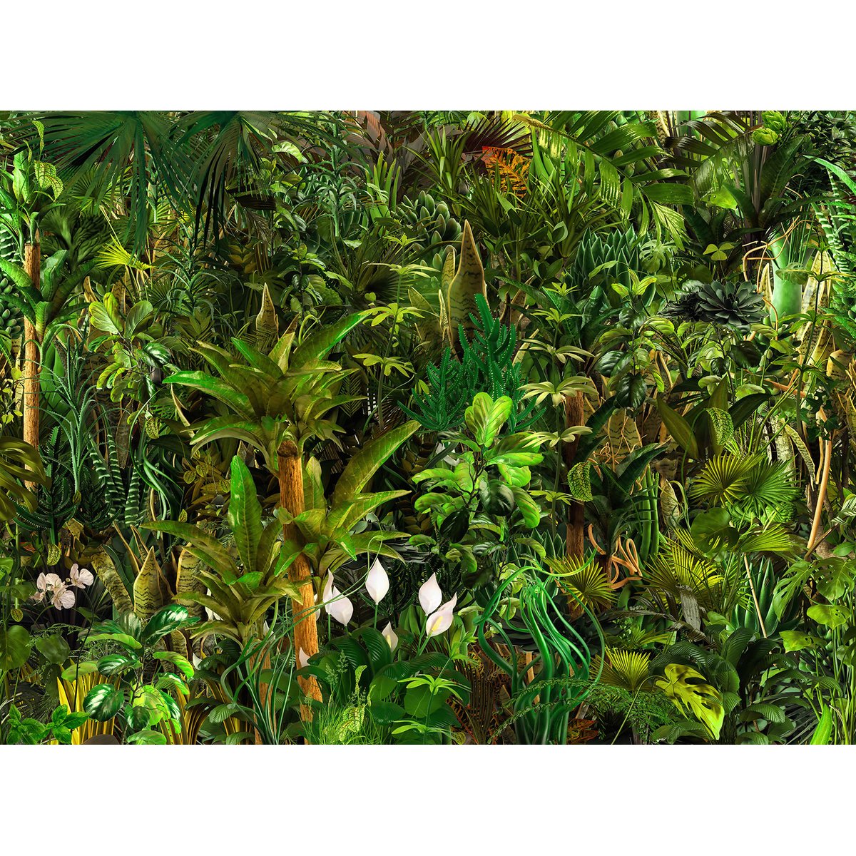 Papier peint panoramique palmier paradis vert intissé, HEXOA
