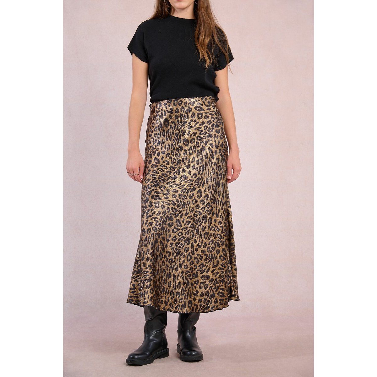 Maxi Satin Skirt with Leopard Print leopard print, MOLLY BRACKEN