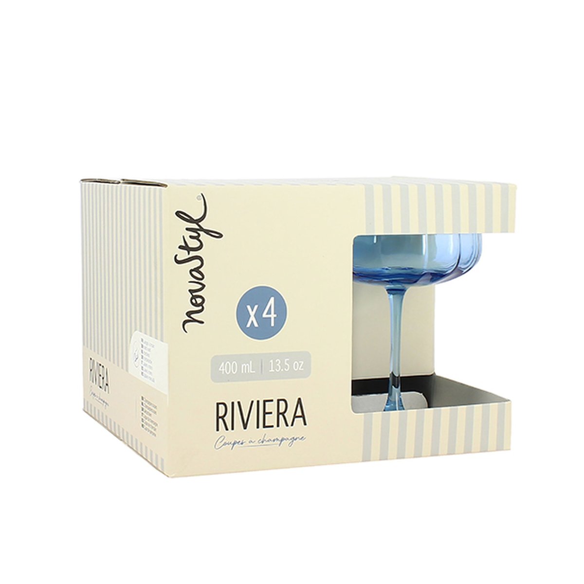 Lot de 4 coupes en verre 36,5cl, RIVIERA bleu, NOVASTYL