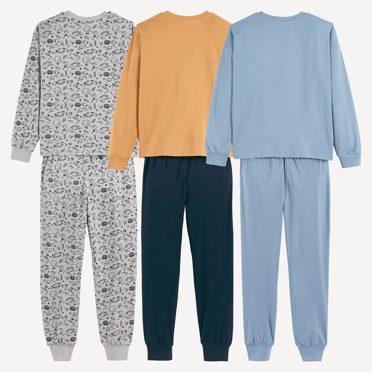 Lot de 3 pyjamas en coton, thème planètes assortis, LA REDOUTE COLLECTIONS