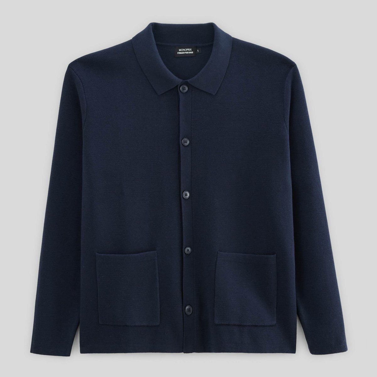Gilet boutonné en coton marine, MONOPRIX