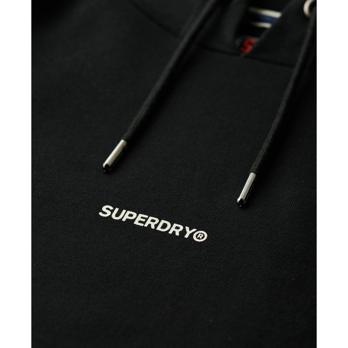 Sweat à capuche uni noir, SUPERDRY