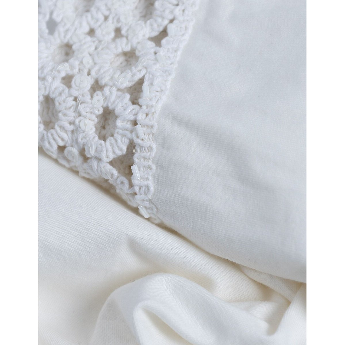 T-shirt col rond manches courtes à broderies blanc cassé, IKKS