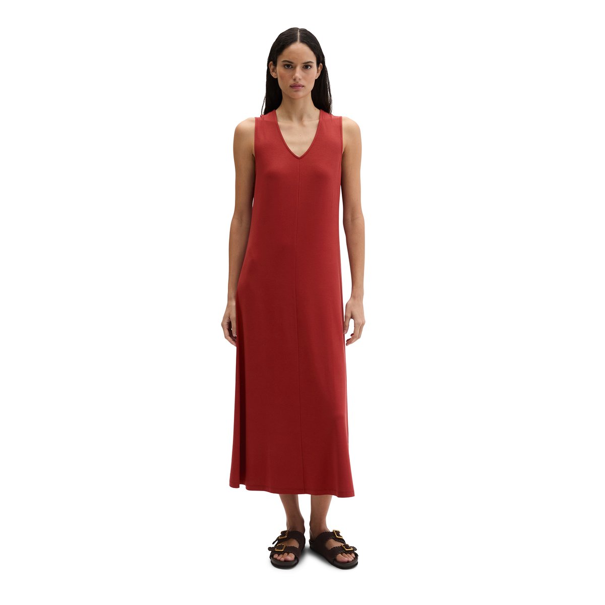 Robe en jersey à col en V shaped en LENZING™ ECOVERO™ dunkelrot, MARC O'POLO