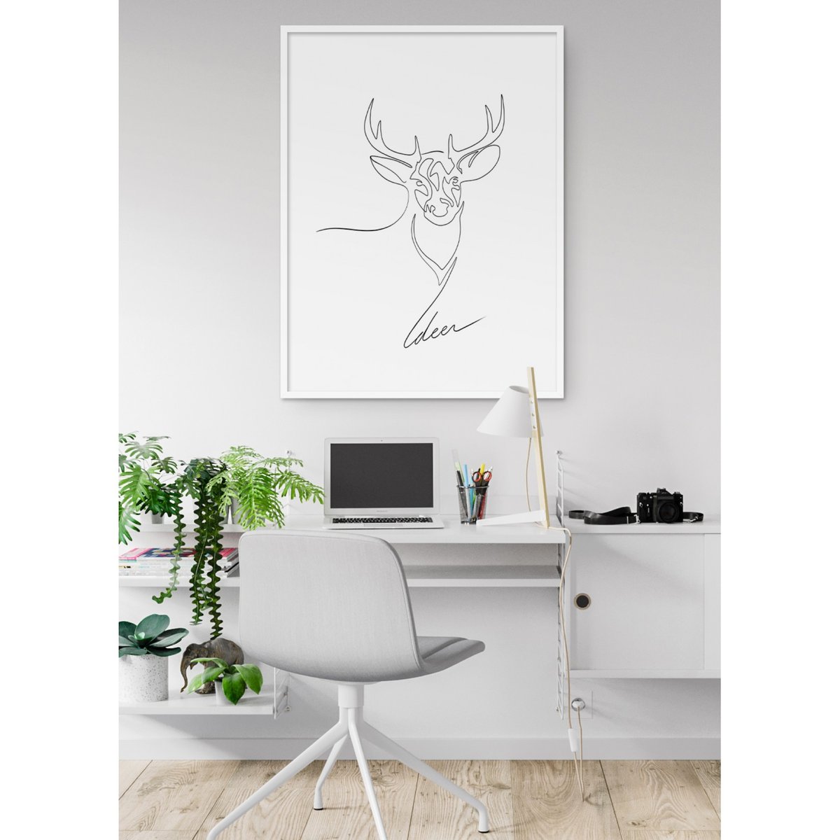 Affiche Line Art Deer blanc, L'AFFICHERIE
