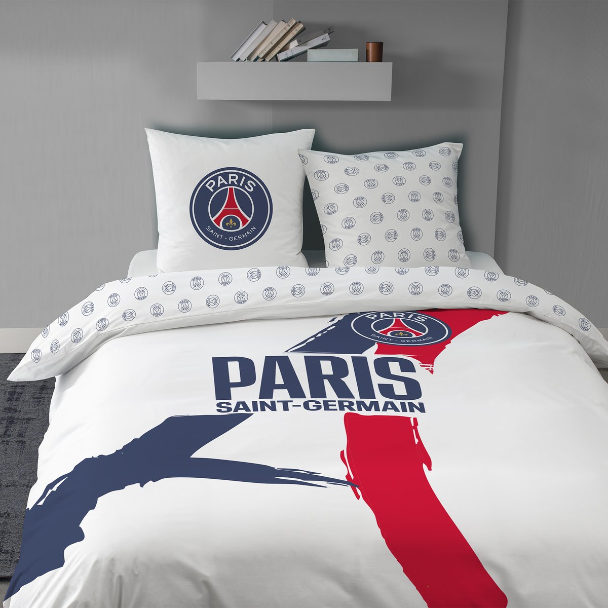 Parure de lit imprimée 100% coton, Paris Saint Germain TOUR blanc, PSG
