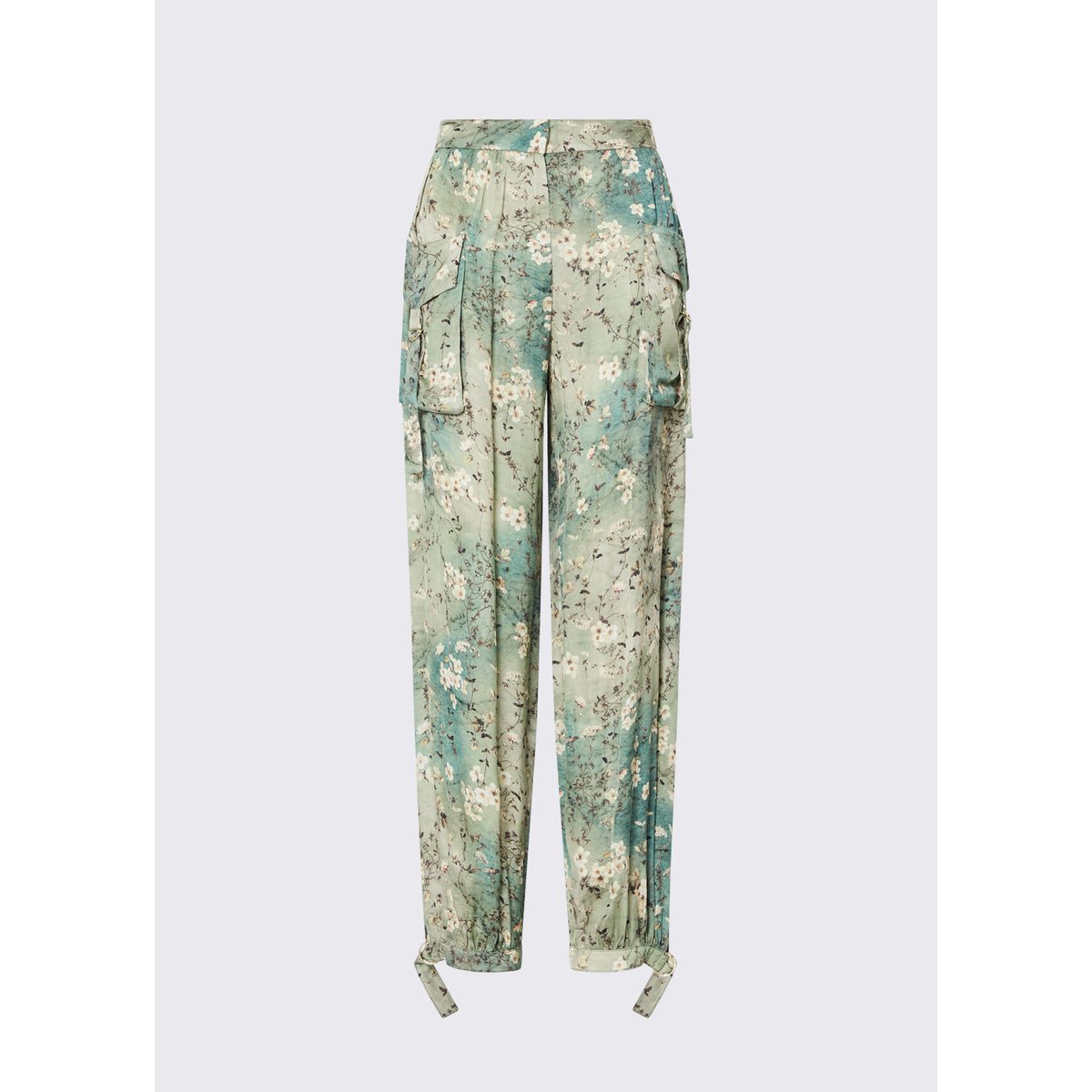 Pantalon en satin imprimé bleu clair à fleurs, LIU JO
