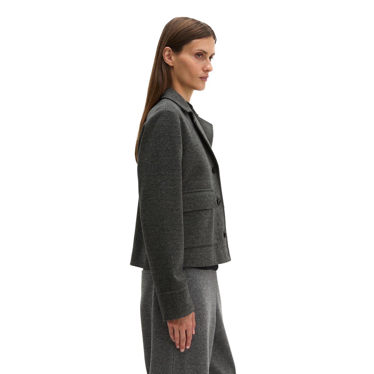 Blazer court en jersey de tweed Mélange extensible de coton bio, polyester et viscose gris, MARC O'POLO