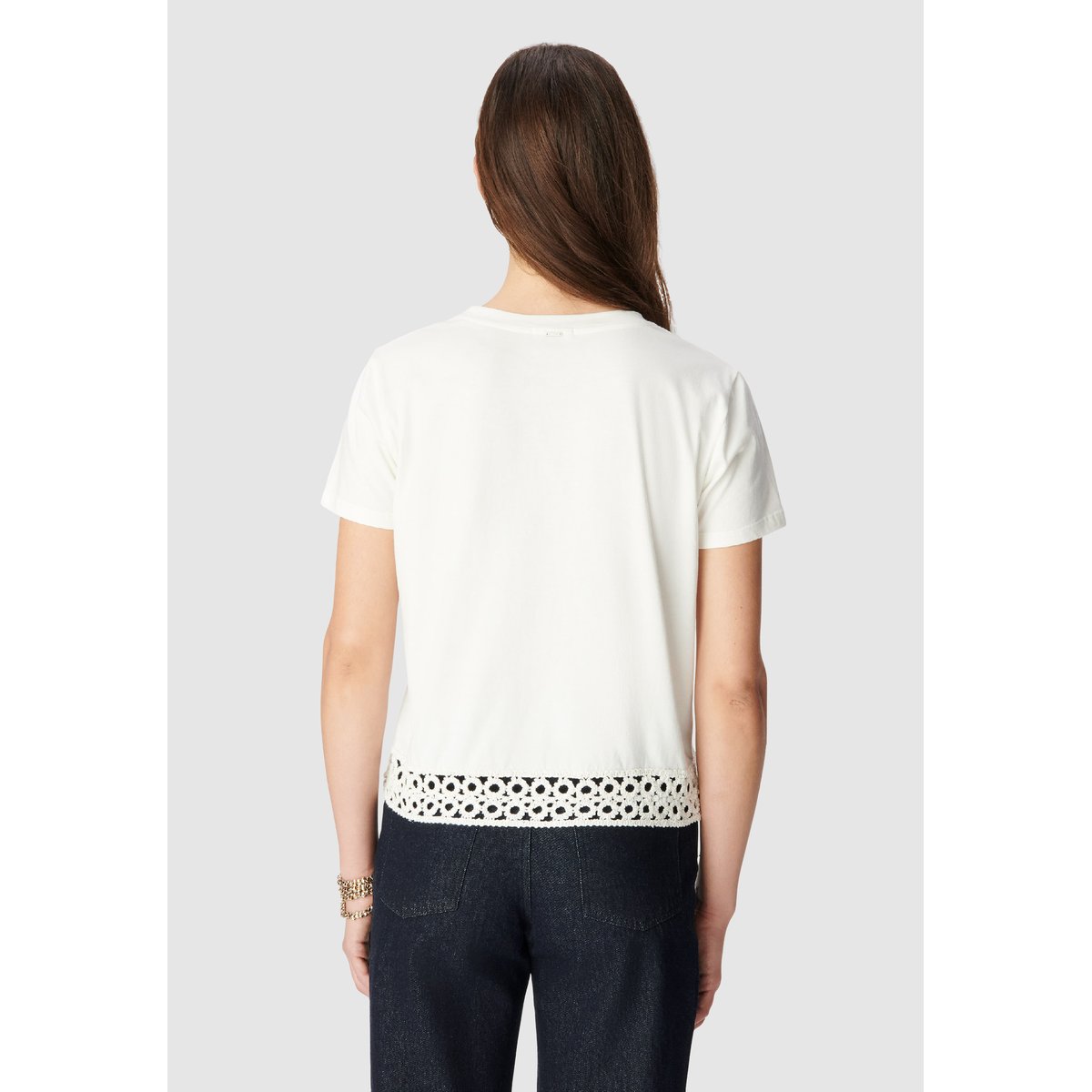 Tee-shirt col rond crochet et sequins off-white, IKKS