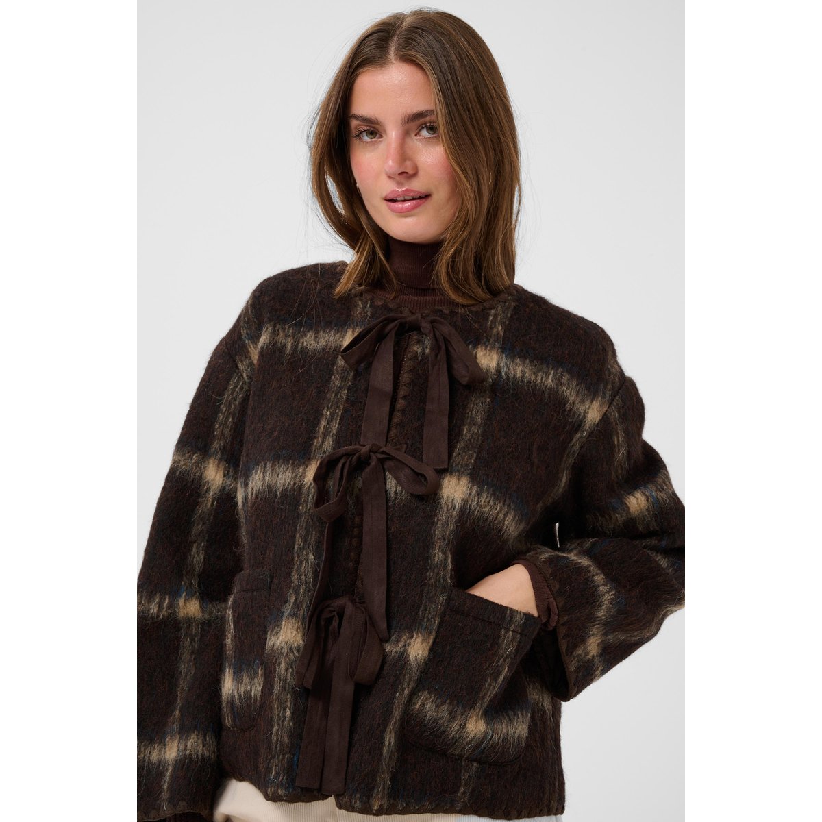 Veste marron java check, CREAM