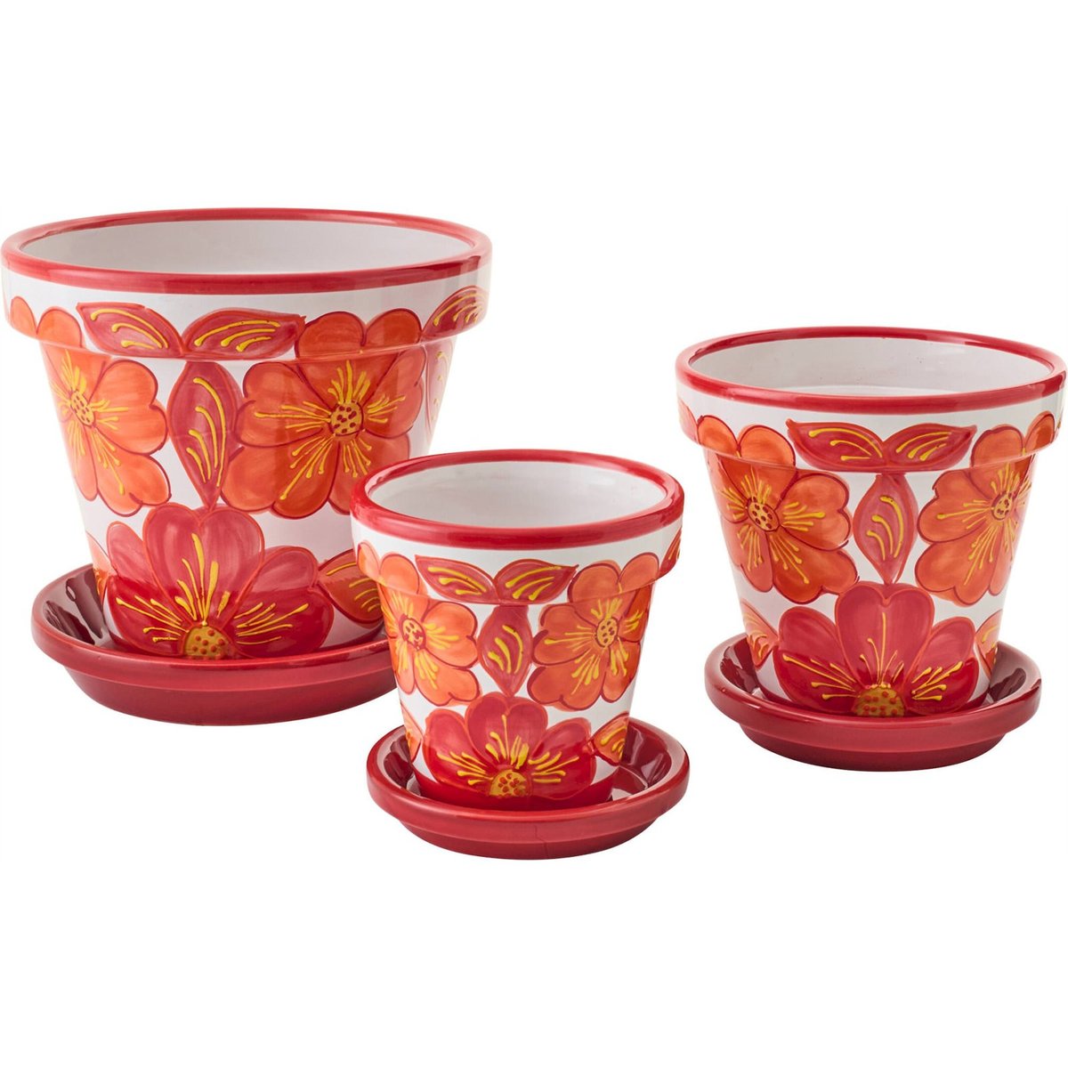 Cache-pot en céramique motif fleurs orange et blanc, RECOLLECTION