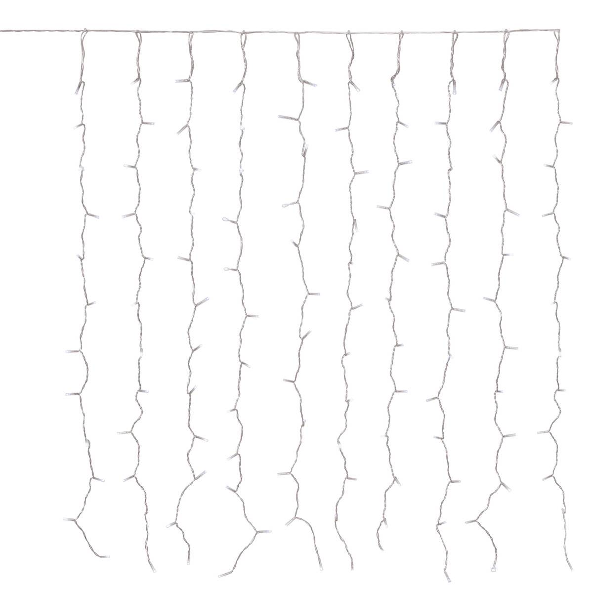 Rideau lumineux de façade d'extérieur 0,9 x 1,2 m 120 LED blanc froid 8 fonctions avec minuteur à piles blanc froid, ATMOSPHERA