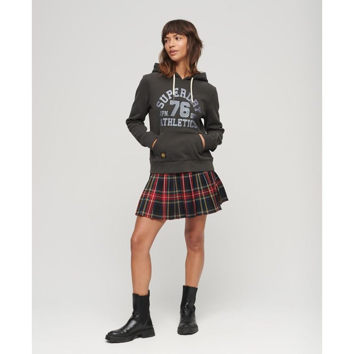 Sweat à capuche à motif Scripted College noir vintage, SUPERDRY